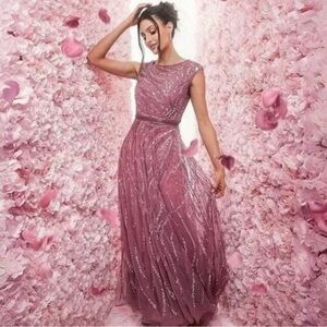NWT | Mac Duggal 5445 Plum Pink Cap Sleeve Embellished Evening Gown Size 12